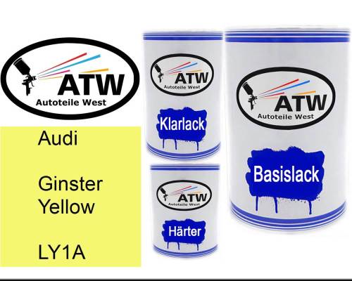 Audi, Ginster Yellow, LY1A: 500ml Lackdose + 500ml Klarlack + 250ml Härter - Set, von ATW Autoteile West.